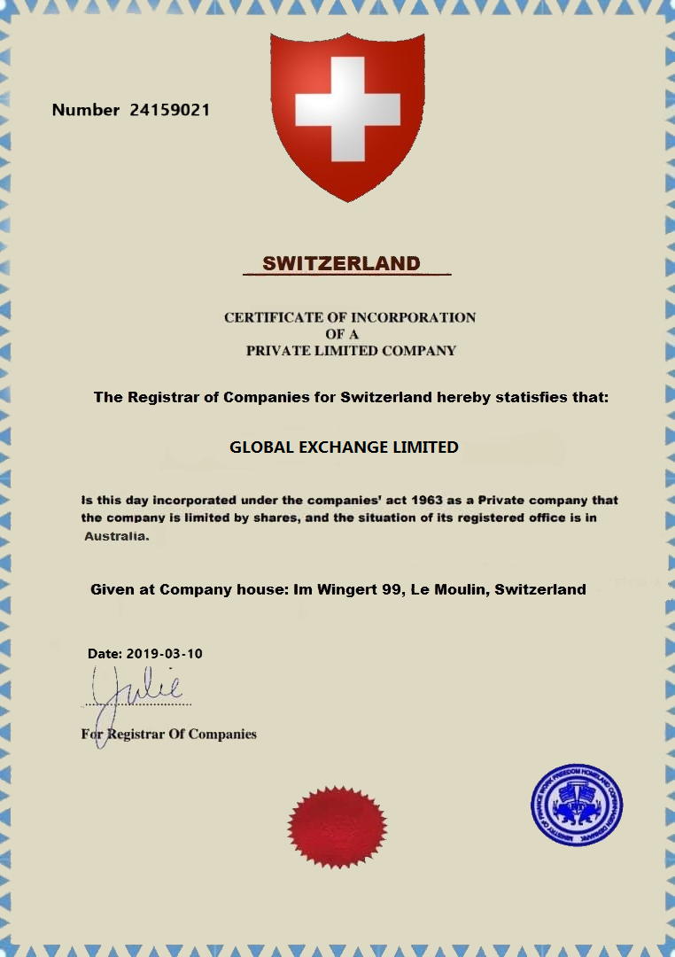 Global Exchange Limited  certificate